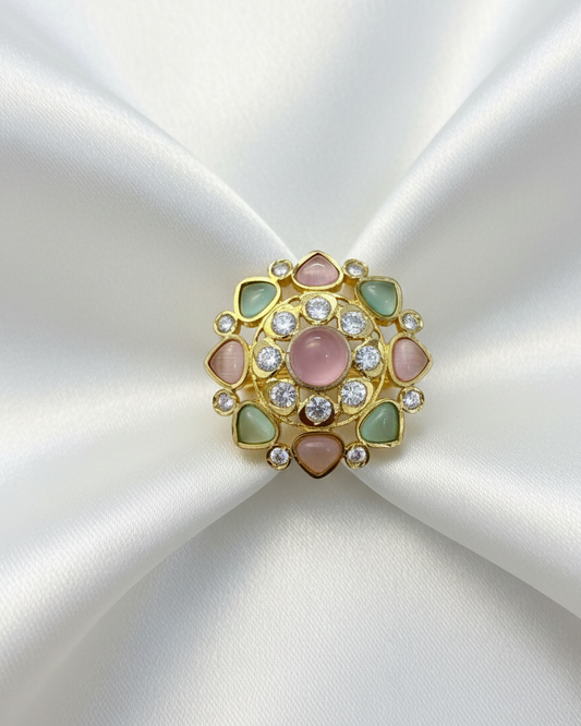 Vintage Floral Multi Gemstone Cocktail Ring with 18K Gold Plated RNG016