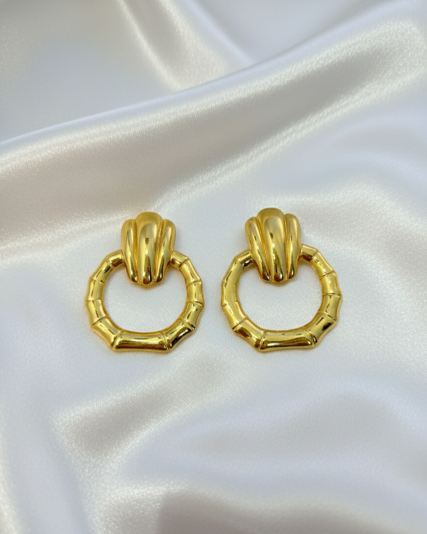 Classic Gold-Tone Bamboo Hoop Earrings DFE015