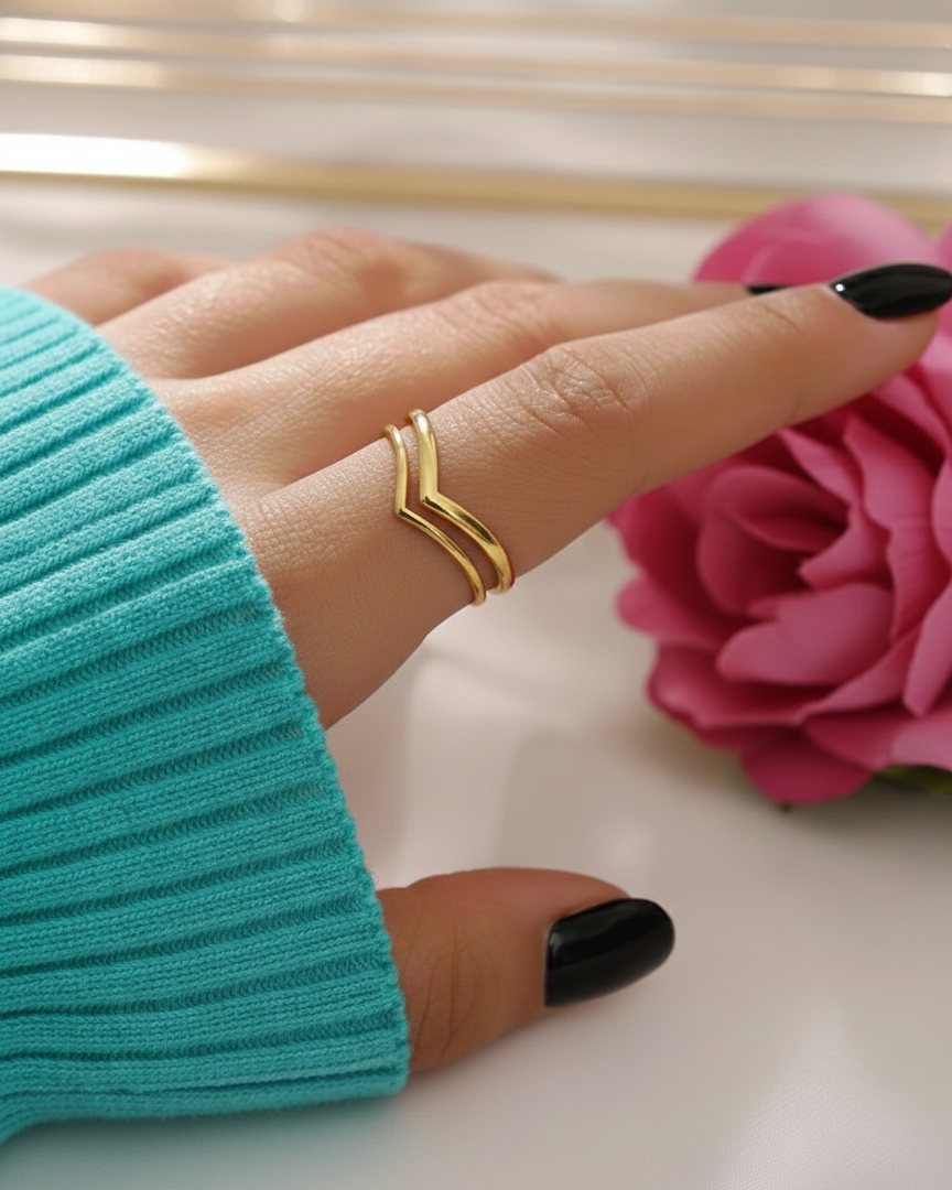 Double Wishbone Ring in 18K Gold Plated RNG005