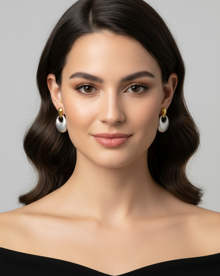 Minimalist White Dome Drop Earrings with Gold Finish DFE007