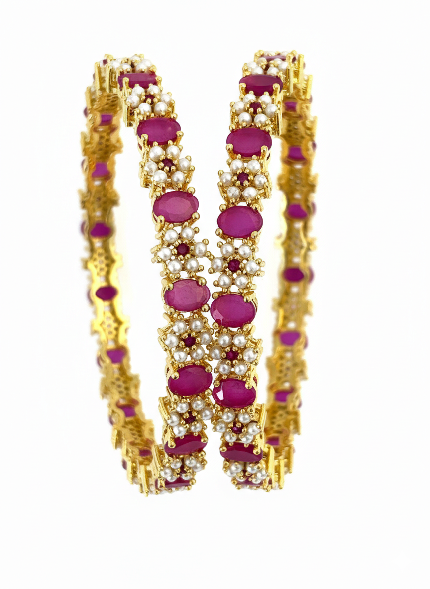 Real Pearl & Ruby Stone Bangles BNG026