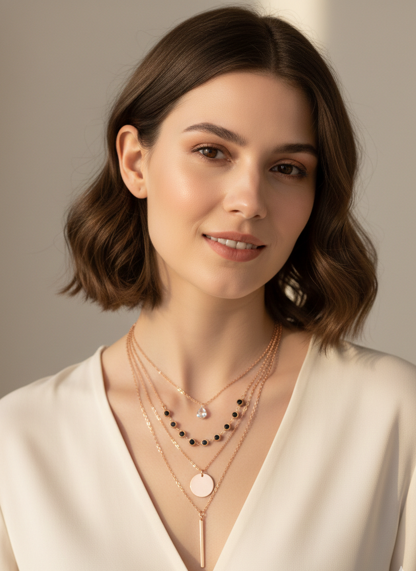 Modern Rose Gold Multi layered Necklace ANTNC018