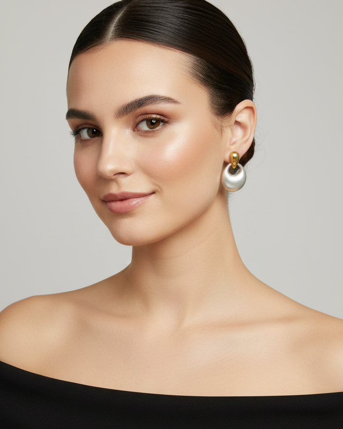 Minimalist White Dome Drop Earrings with Gold Finish DFE007