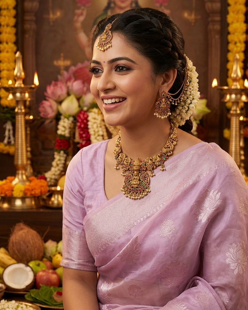 Lakshmi Pendant Peacock Necklace Set TN011
