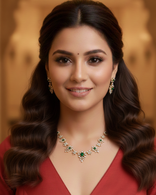 Elegant White and Emerald Stone Minimal Necklace MIN020