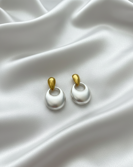 Minimalist White Dome Drop Earrings with Gold Finish DFE007