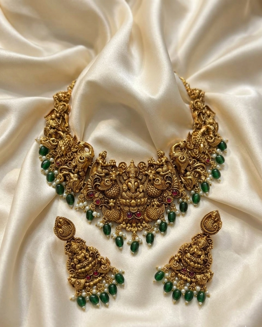 Royal Emerald Laxmi Bridal Necklace Set TN002