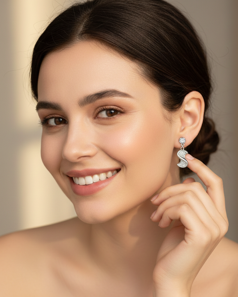 Pure 925 Silver Sparkling "S" Curve Dangle Earrings.  925/012