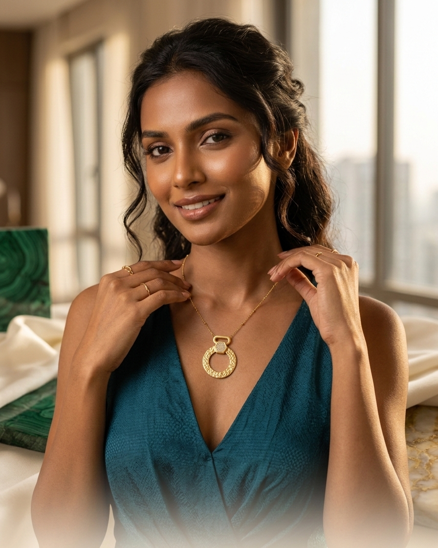 Hammered  Circle Statement 18K NeckChain (ANTNC019)