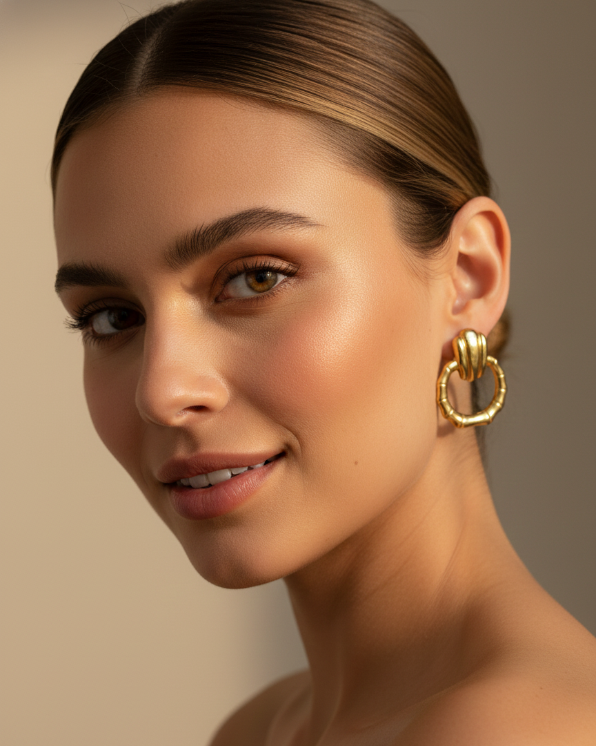 Classic Gold-Tone Bamboo Hoop Earrings DFE015