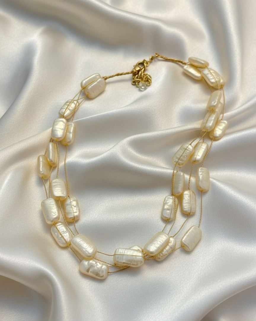 Layered Light Gold Pearl Lightweight Necklace PRL006