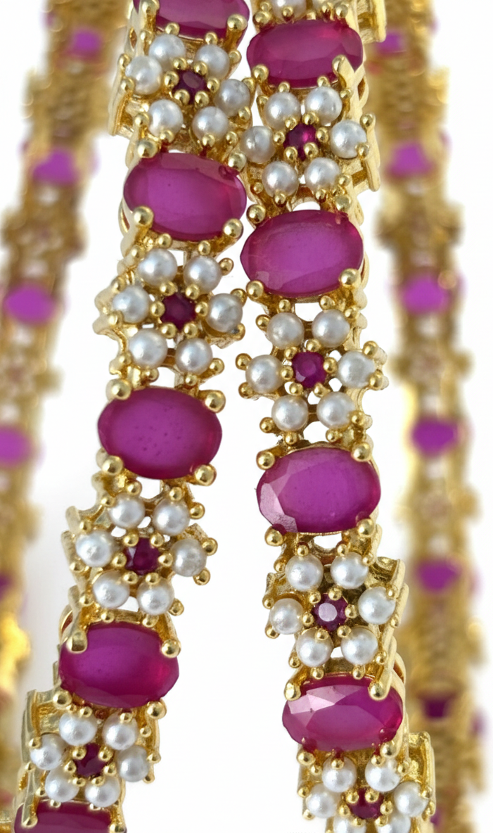 Real Pearl & Ruby Stone Bangles BNG026