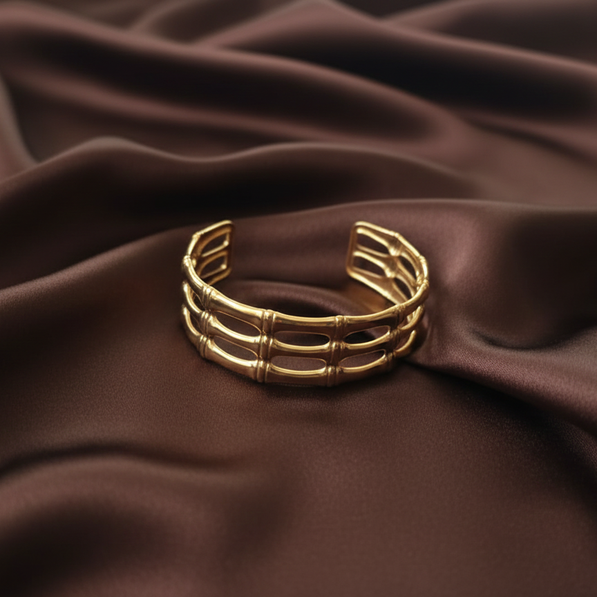 18KGold Polished Bamboo Cuff Bracelet BRC009