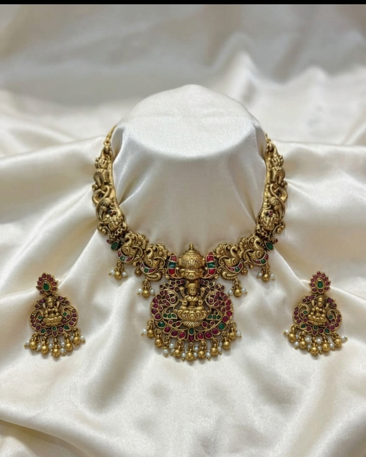 Lakshmi Pendant Peacock Necklace Set TN011