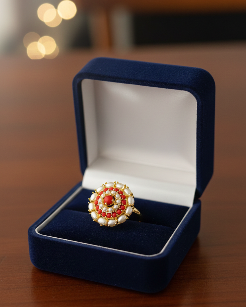 Real Pearl and Coral Ring RNG012