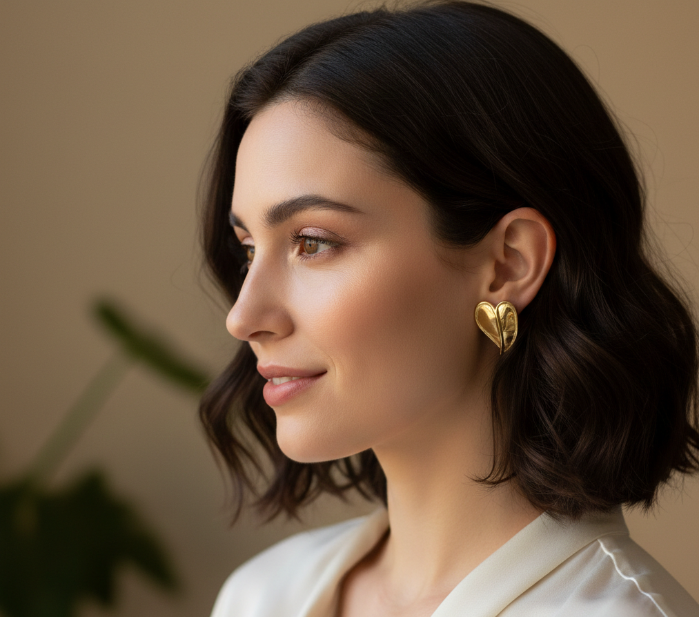 Classic 18K Gold Finish Leaf Curve Ear Studs DFE022