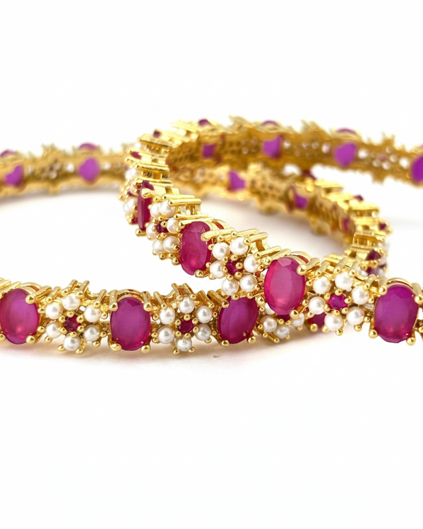Real Pearl & Ruby Stone Bangles BNG026
