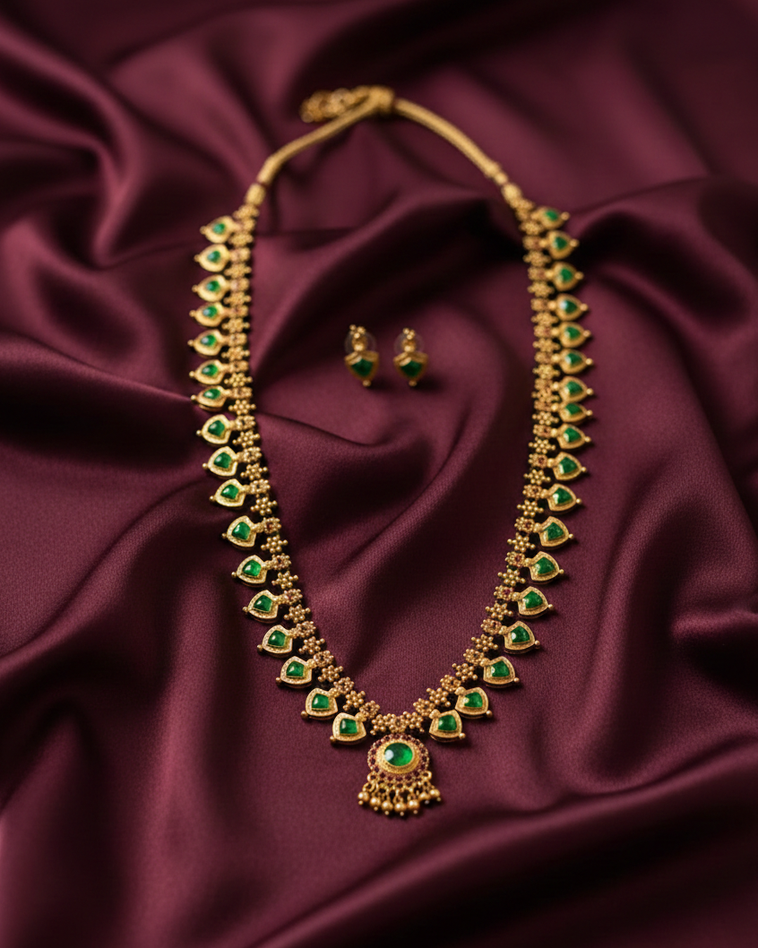 Green Enamel Long Necklace LN006