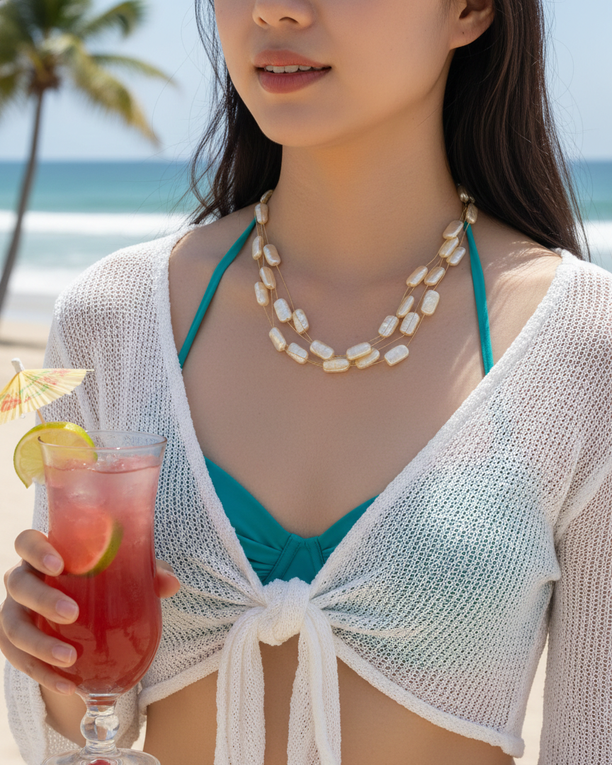 Layered Light Gold Pearl Lightweight Necklace PRL006