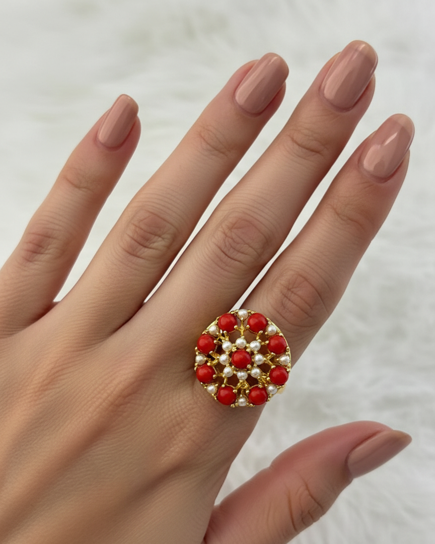 Real Pearl and Coral Ring RNG011