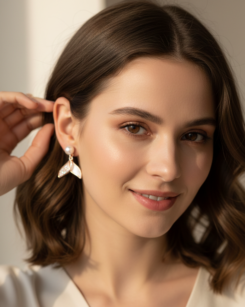 Luxury Rose Gold Pearl/Stone Earrings DFE023