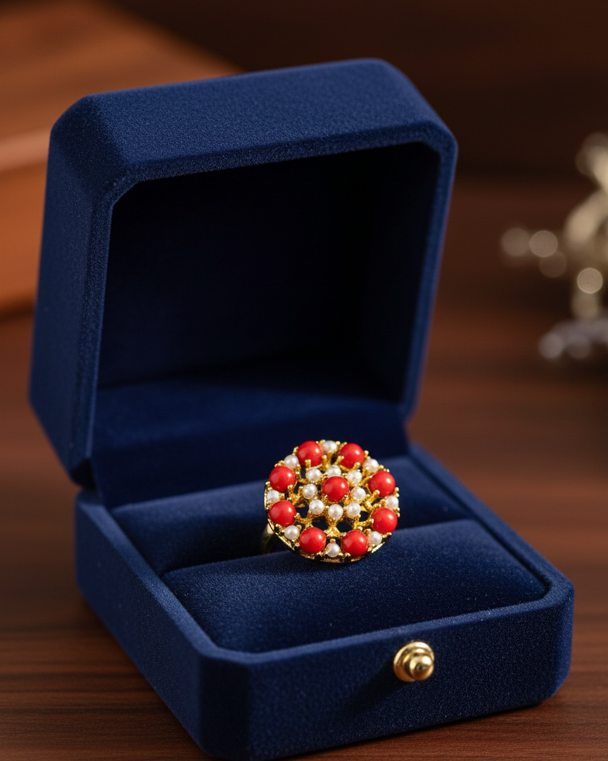 Real Pearl and Coral Ring RNG011