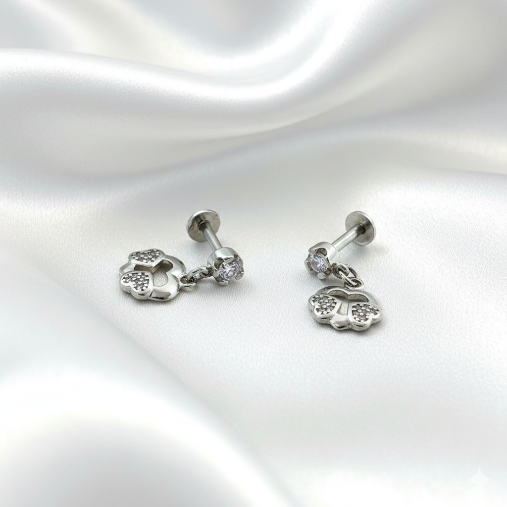 Pure 925 Silver Whimsical Flutter Heart drops earrings. 925/013