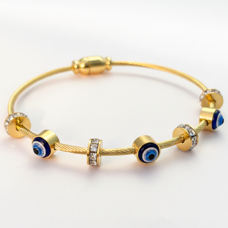 Stylish Minimal Evil Eye Bracelet with Crystals BRC017