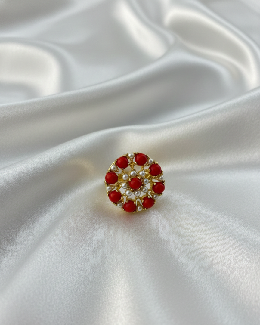 Real Pearl and Coral Ring RNG011