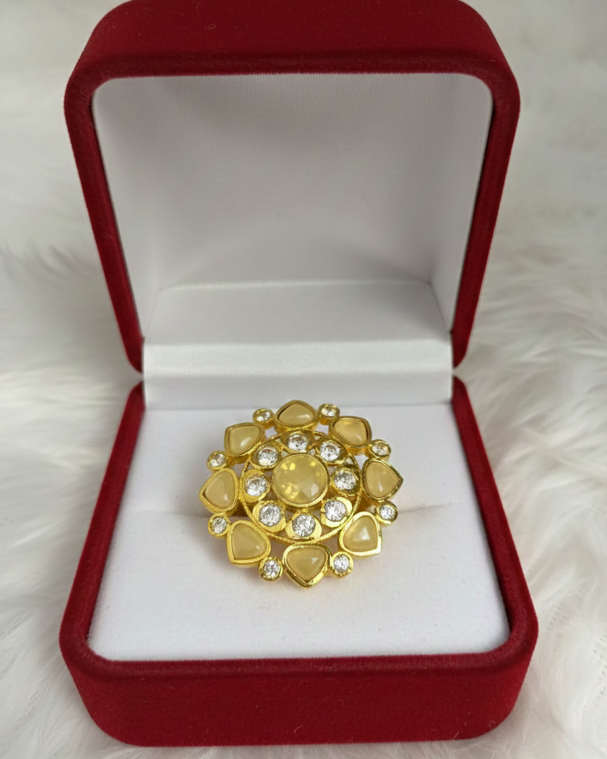 Antique-Style Golden Sunburst Ring Crystal Stones with 18K Gold Plated RNG017