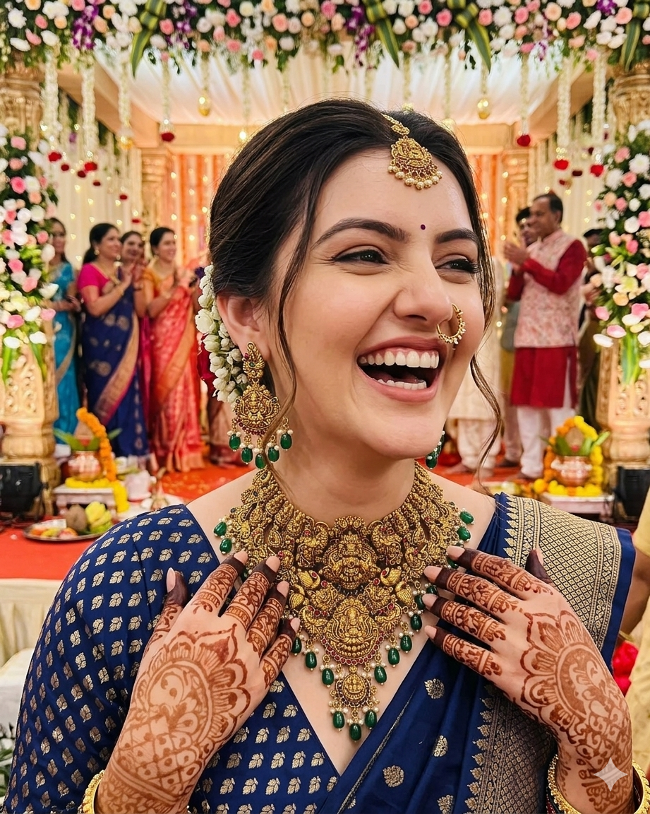 Heavy Bridal Temple Necklace Set with Peacock and  Lakshmi  Pendants TN007