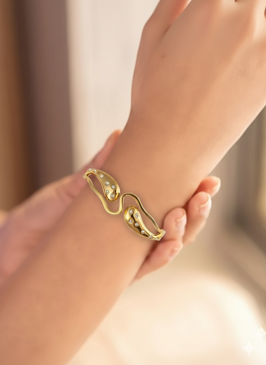 Elegant Gold Finish Crystal Studded Cuff Bracelet BRC012