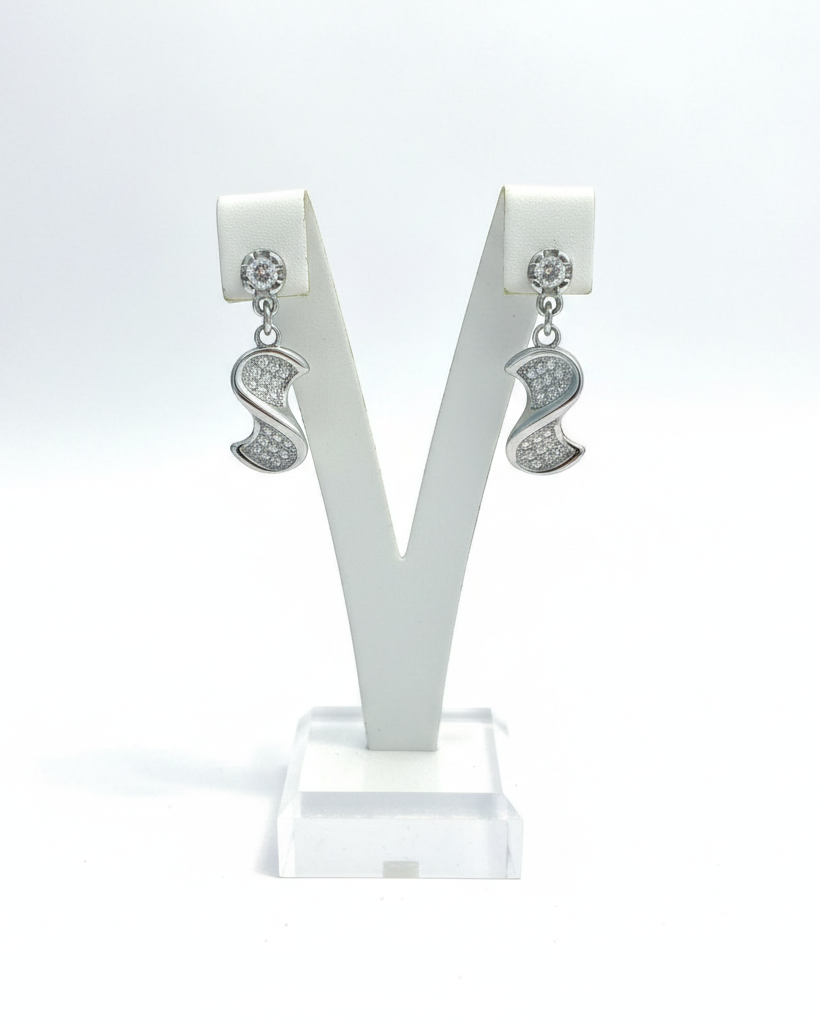 Pure 925 Silver Sparkling "S" Curve Dangle Earrings.  925/012