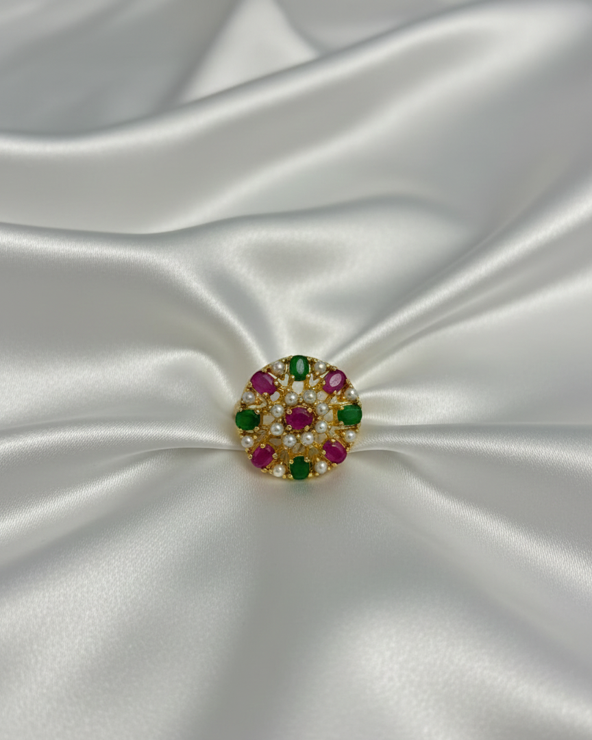 Real Pearl and Multi Color Stone Ring RNG014