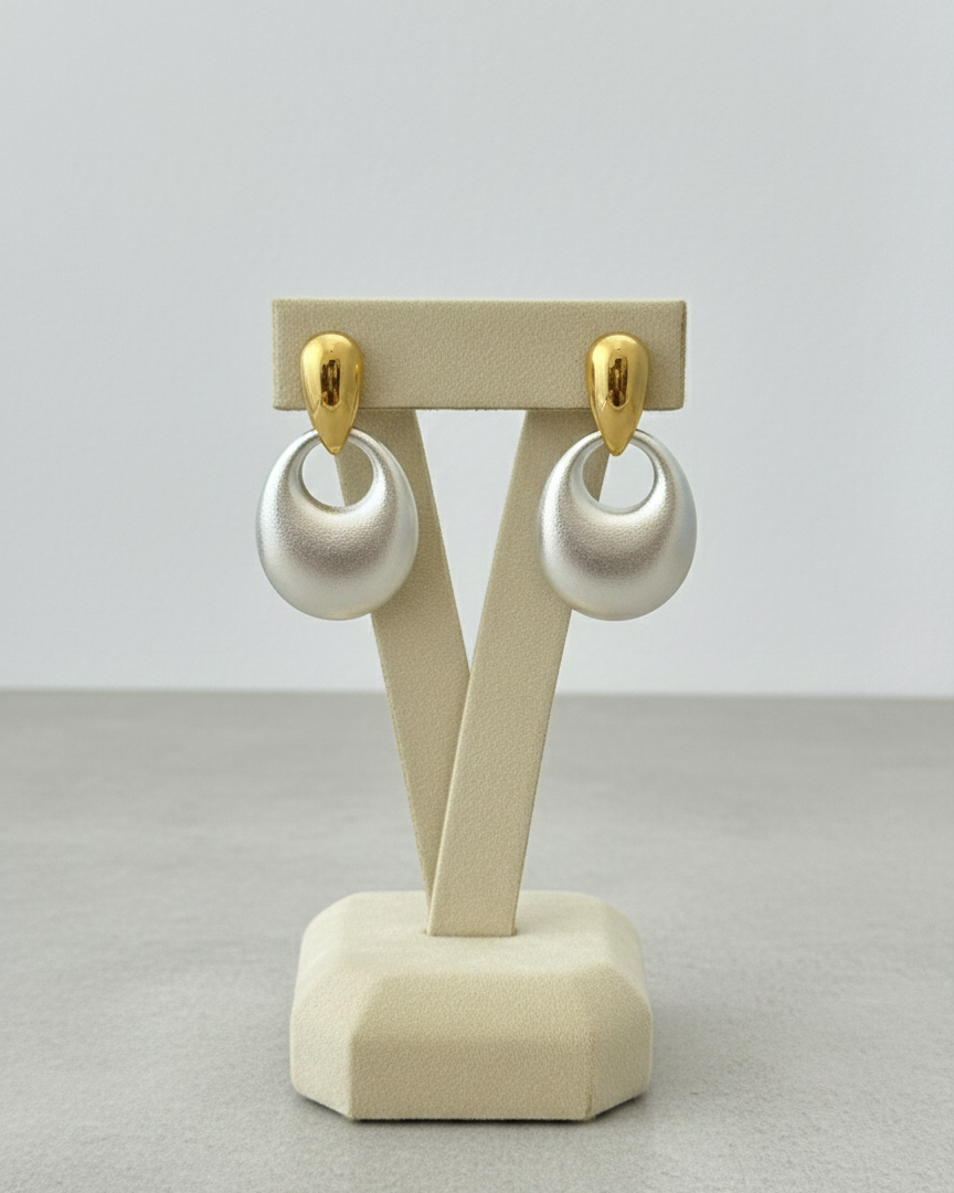 Minimalist White Dome Drop Earrings with Gold Finish DFE007