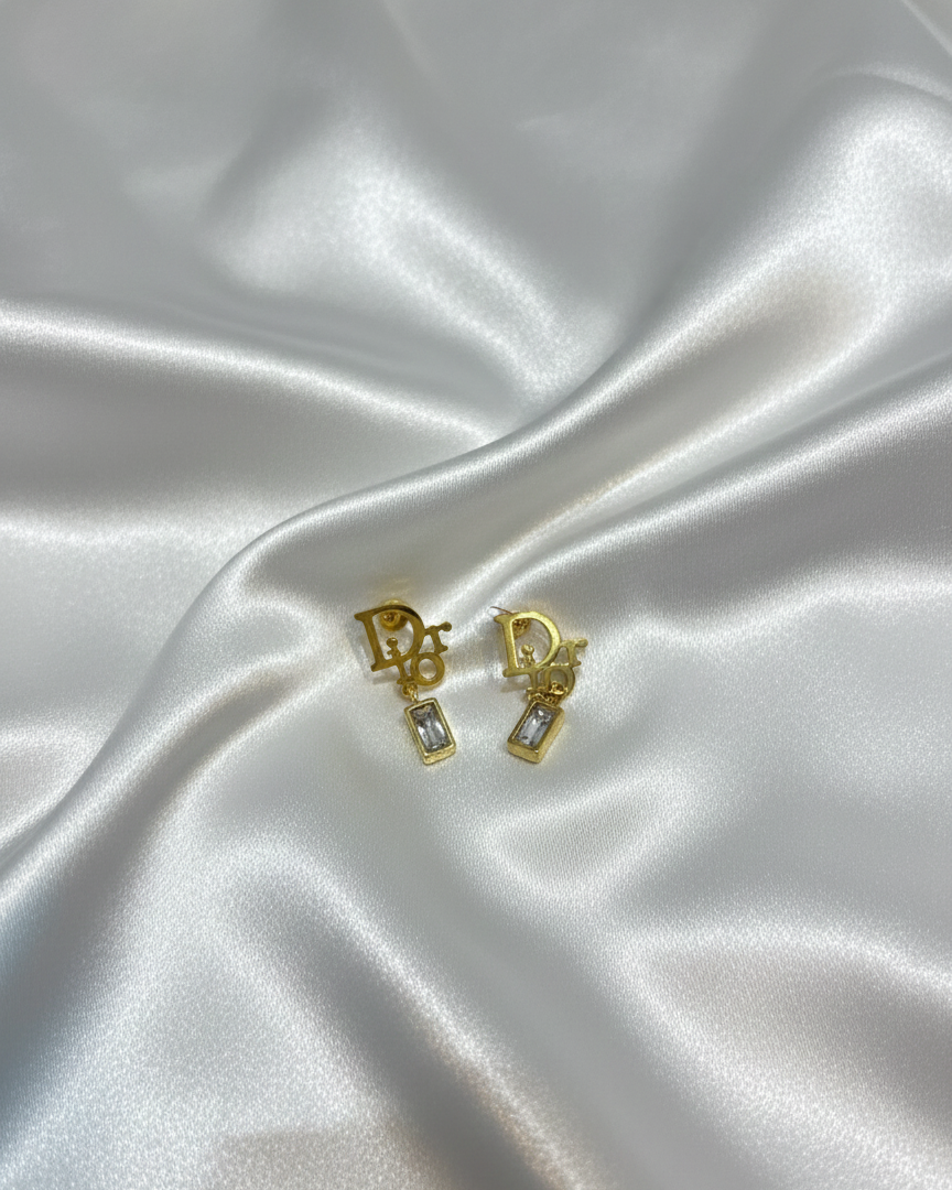 Dior 18K Gold-Tone Logo Stud Earrings with Crystal Accent DFE010