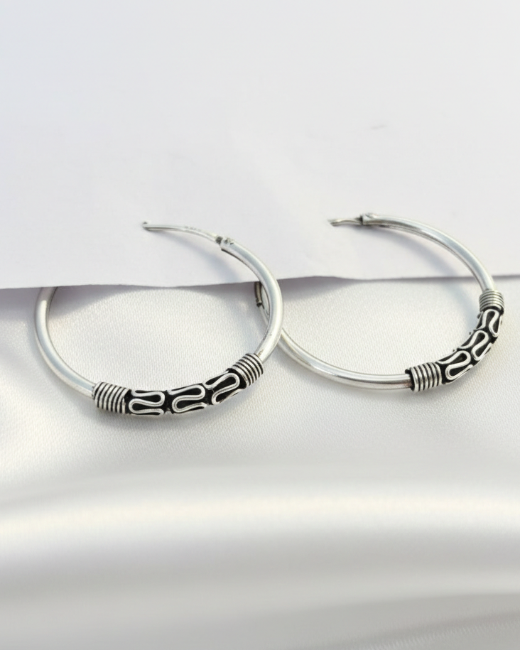 hoop925 Pure Sterling Silver Handcrafted Tribal Style Hoops. Small Size. 925/006
