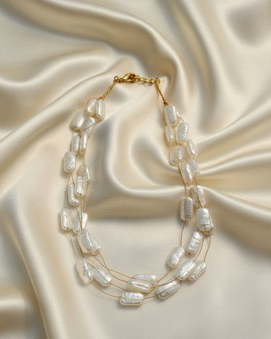 Layered White Pearl Lightweight Necklace PRL007