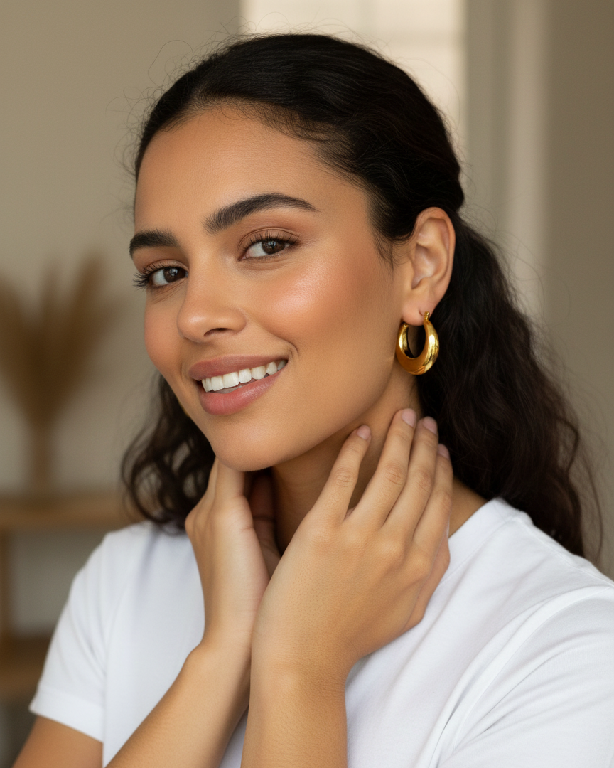 Elegant 18K Gold Polished Hoop Earrings DFE001