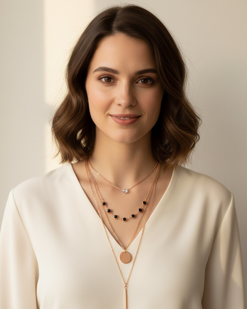 Modern Rose Gold Multi layered Necklace ANTNC018