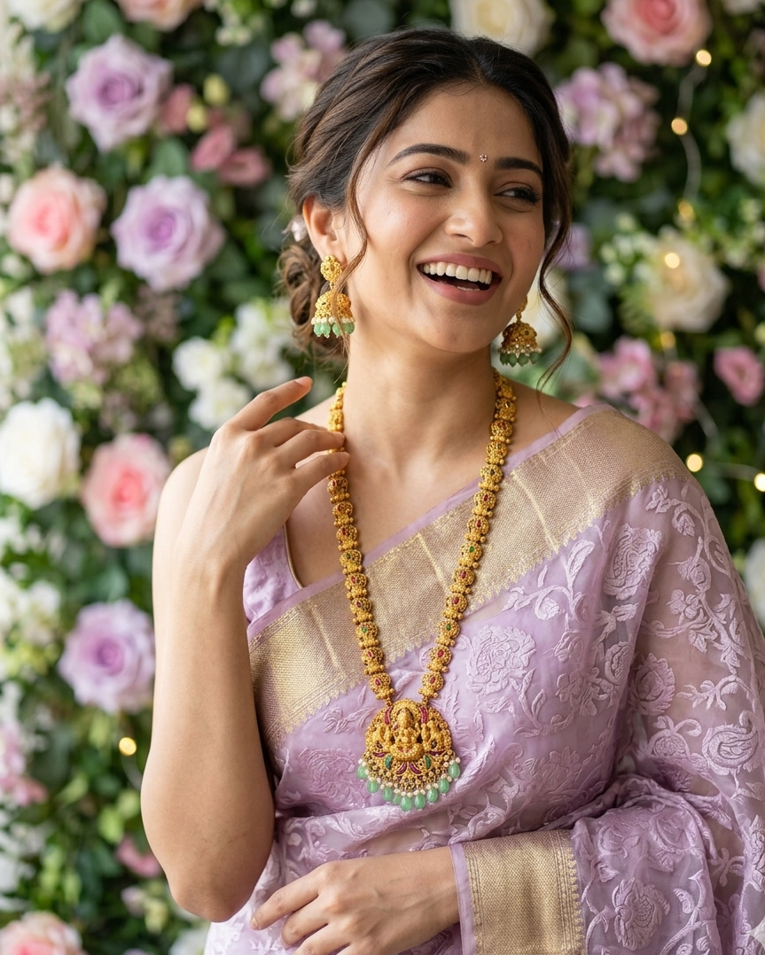 Long Gold-Plated Necklace Set with Green Bead Drops LN014