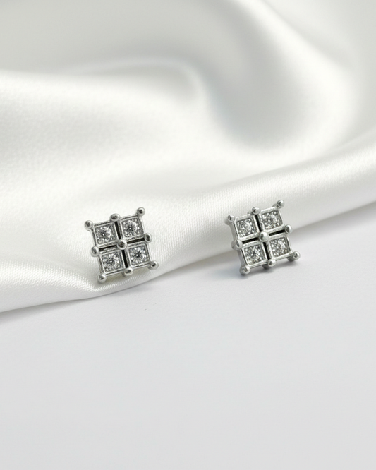 Pure 925 SilverQuad-Set Diamond Style Studs.  925/010