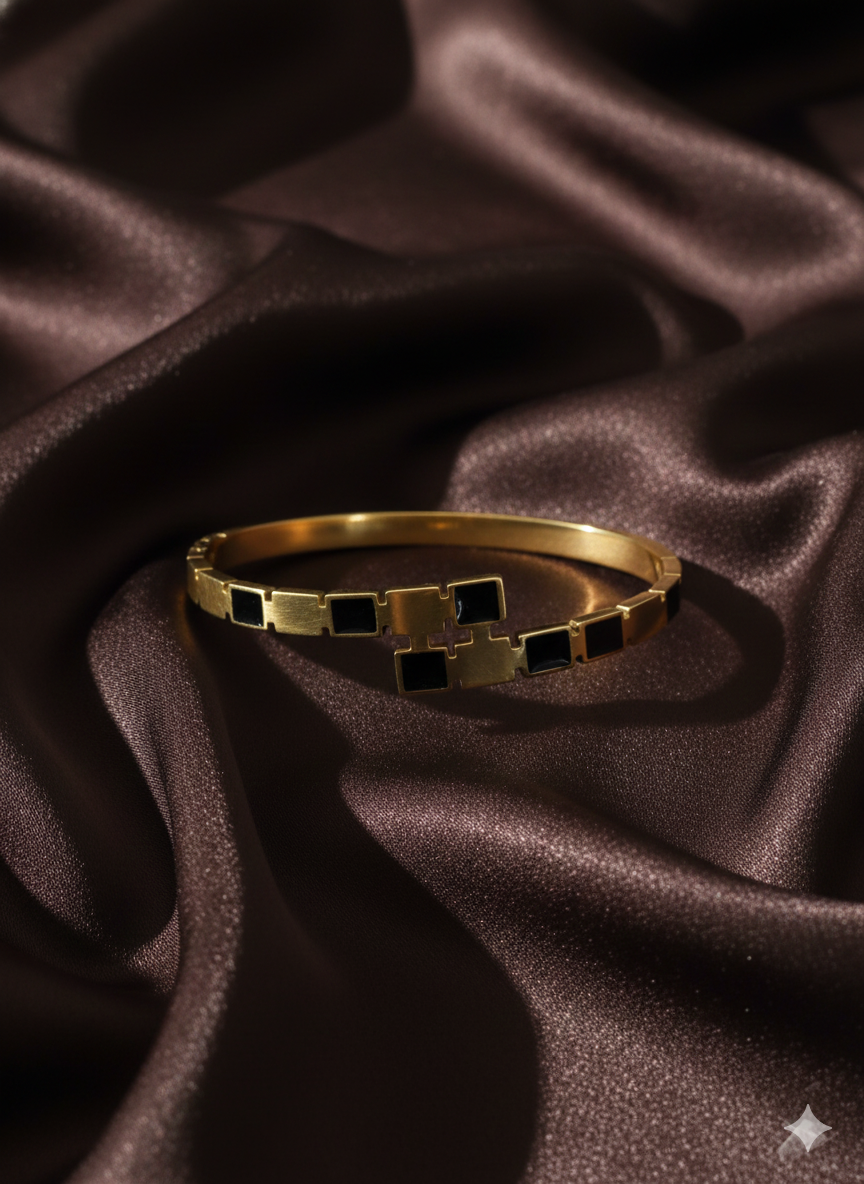 Elegant Gold Finish Black Enamel Bracelet BRC003