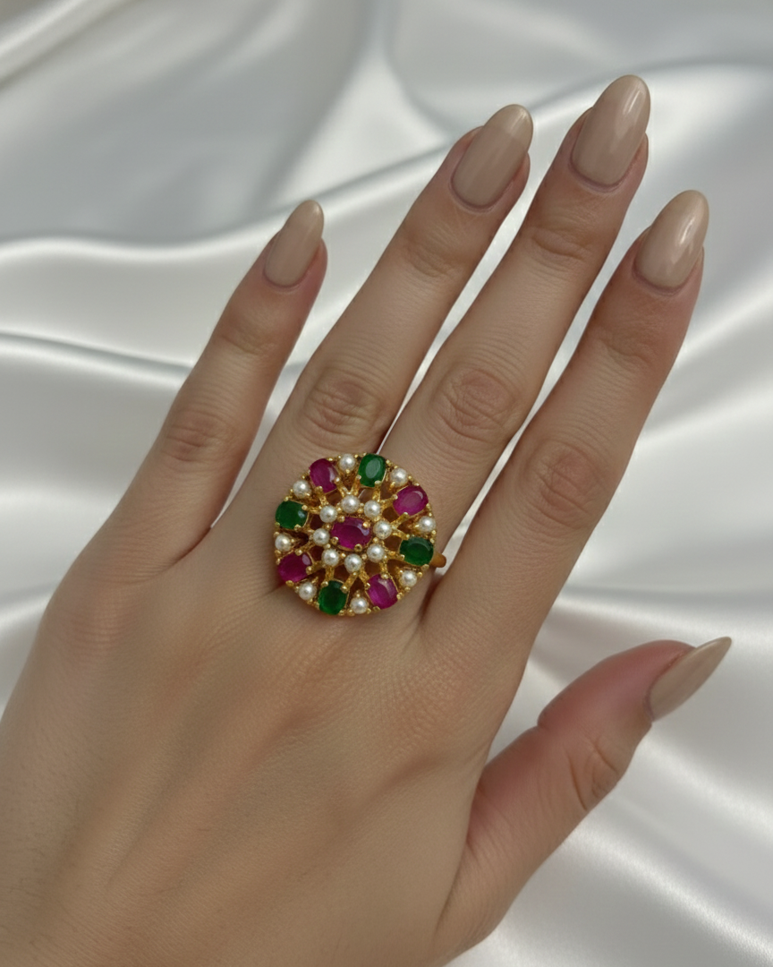 Real Pearl and Multi Color Stone Ring RNG014