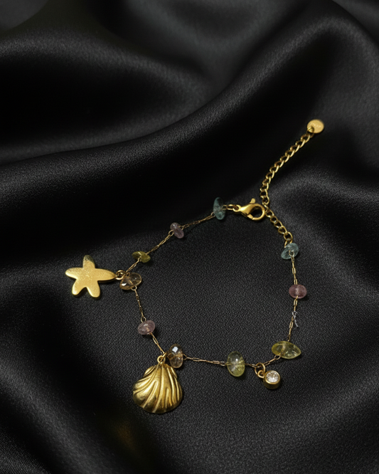Pastel Bead Charm Bracelet with Seashell and Flower Motifs BRC024