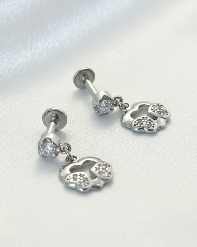 Pure 925 Silver Whimsical Flutter Heart drops earrings. 925/013