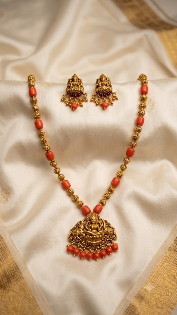 Ethnic Coral Temple Necklace Set CRL002