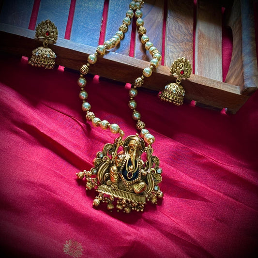Ganesh Pearl Temple Necklace TN014