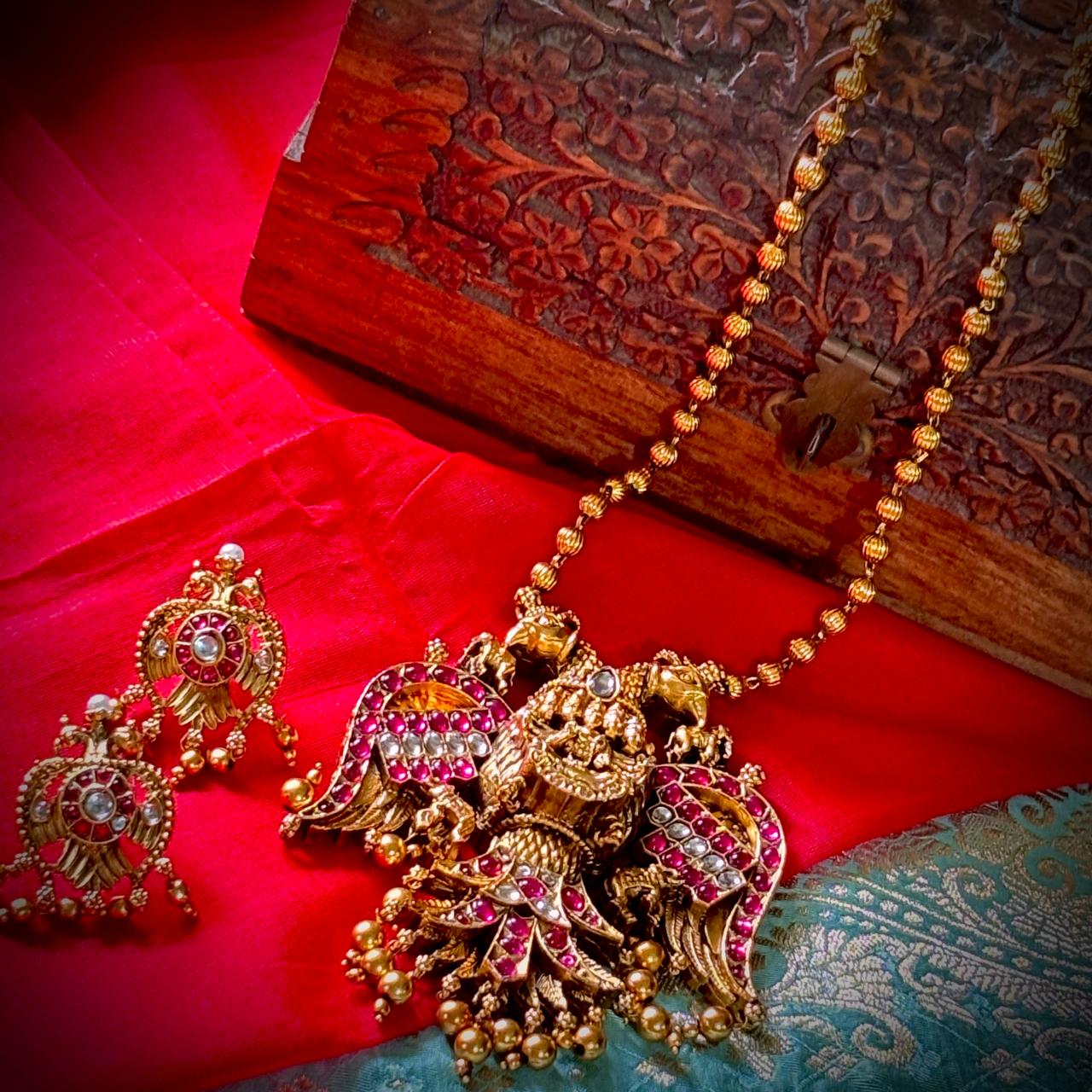 Ruby-Studded Gandaberunda Necklace Set GND002