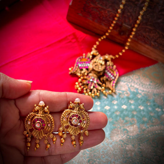 Ruby-Studded Gandaberunda Necklace Set GND002